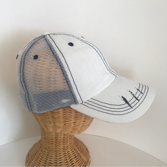 Distressed Canvas, Mesh Back Ponytail Hat Adjustable White Ball Cap New! - Picture 4 of 9